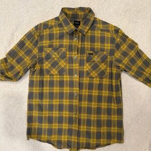 RVCA Men's Yellow and Gray Plaid Shirt